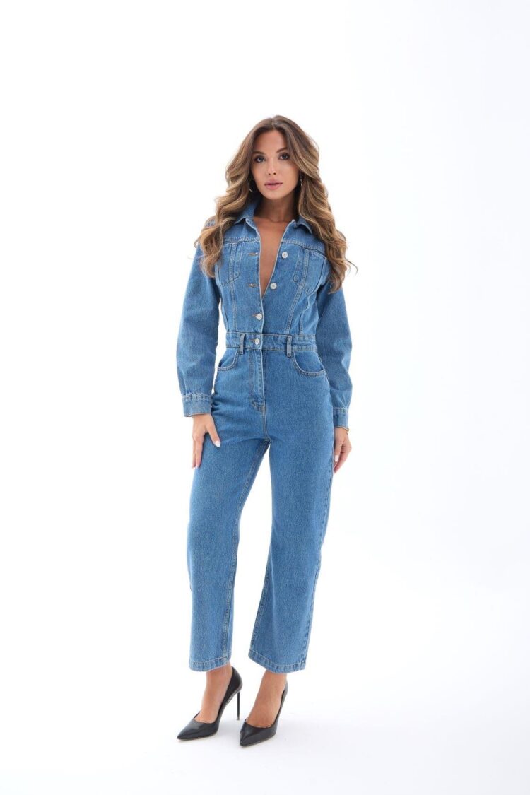 Blue Jumpsuit Boilersuit With Patch Pocket & Shawl Collar - Brand: Fame - Women & Kids, Baby Clothes Wholesale - TheBS Women