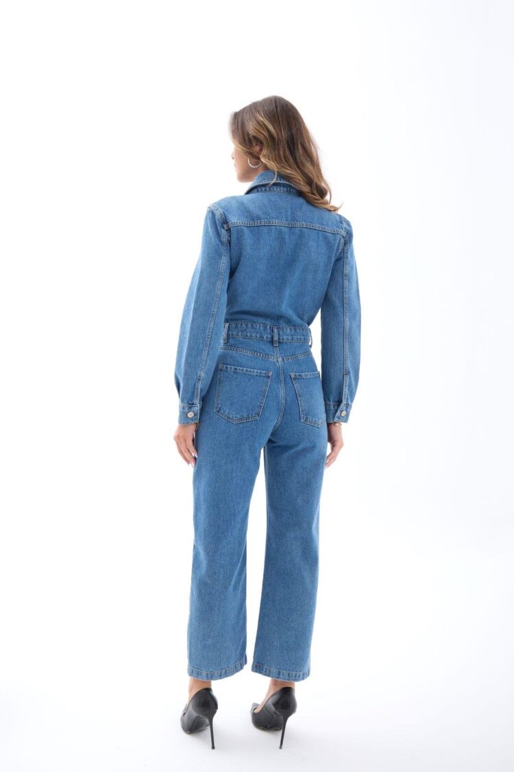 Blue Jumpsuit Boilersuit With Patch Pocket & Shawl Collar - Brand: Fame - Women & Kids, Baby Clothes Wholesale - TheBS Women