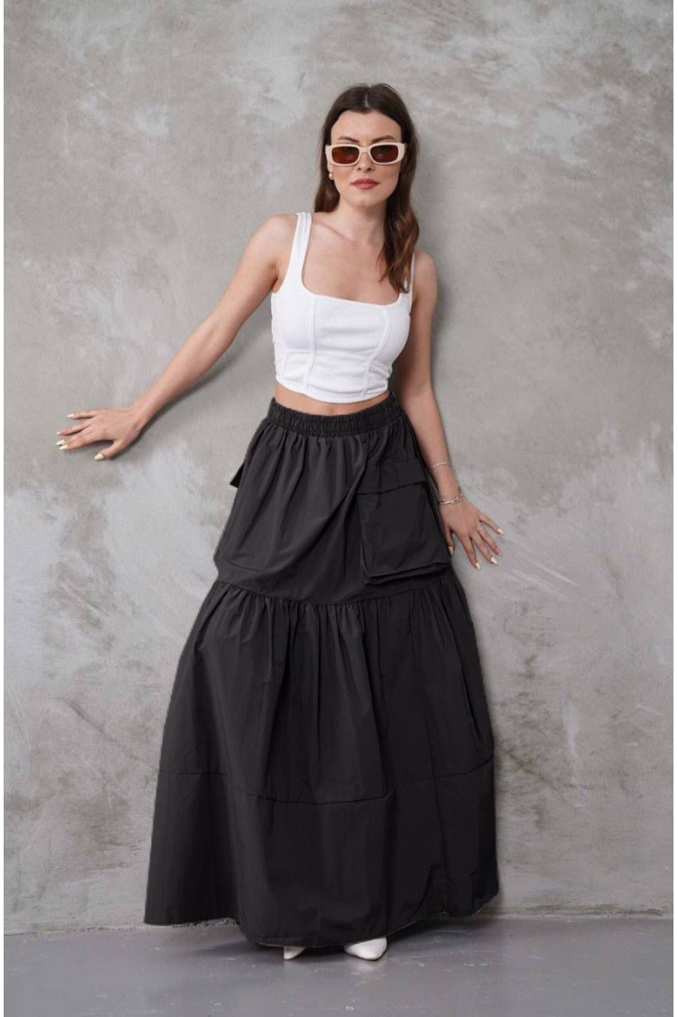 Layered Maxi Skirt With Flap Pockets - Brand: My Jest Fashion - Women & Kids, Baby Clothes Wholesale - TheBS Women