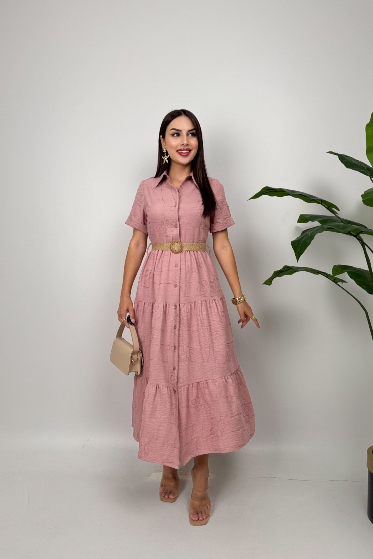 Floral Maxi Shirt Dress With Shawl Collar - Brand: Miss Janell - Women & Kids, Baby Clothes Wholesale - TheBS Women