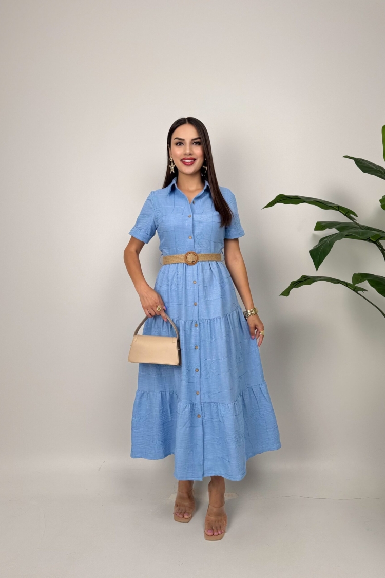 Casual Maxi Shirt Dress With Notched Neck - Brand: Miss Janell - Women & Kids, Baby Clothes Wholesale - TheBS Women