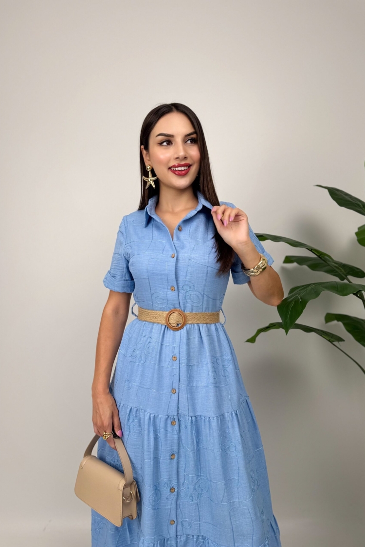 Casual Maxi Shirt Dress With Notched Neck - Brand: Miss Janell - Women & Kids, Baby Clothes Wholesale - TheBS Women