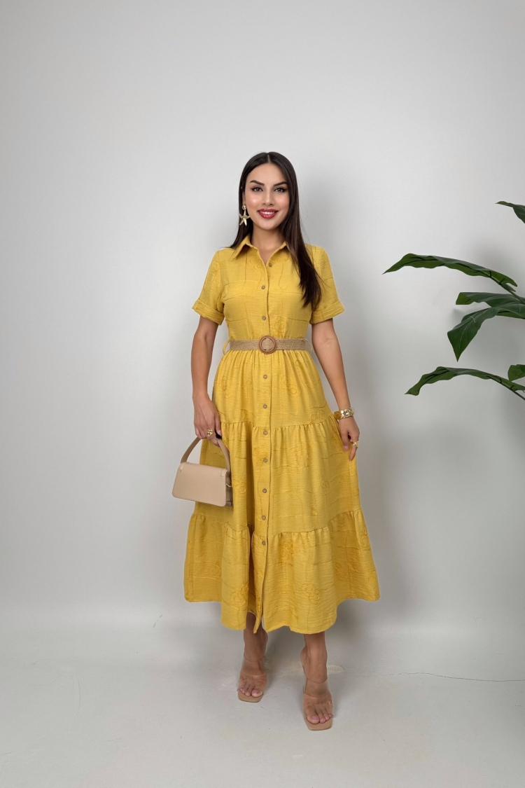 Shirt Dress With Notched Neck And Short Sleeves - Brand: Miss Janell - Women & Kids, Baby Clothes Wholesale - TheBS Women