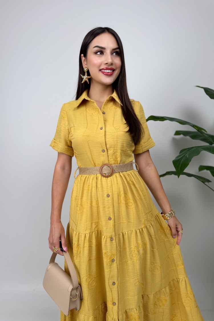 Shirt Dress With Notched Neck And Short Sleeves - Brand: Miss Janell - Women & Kids, Baby Clothes Wholesale - TheBS Women