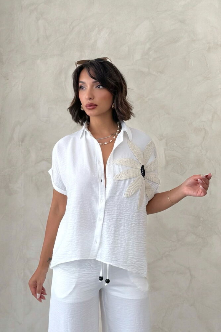 White Floral Buttoned Casual Shirt - Brand: Topshow - Women & Kids, Baby Clothes Wholesale - TheBS Women