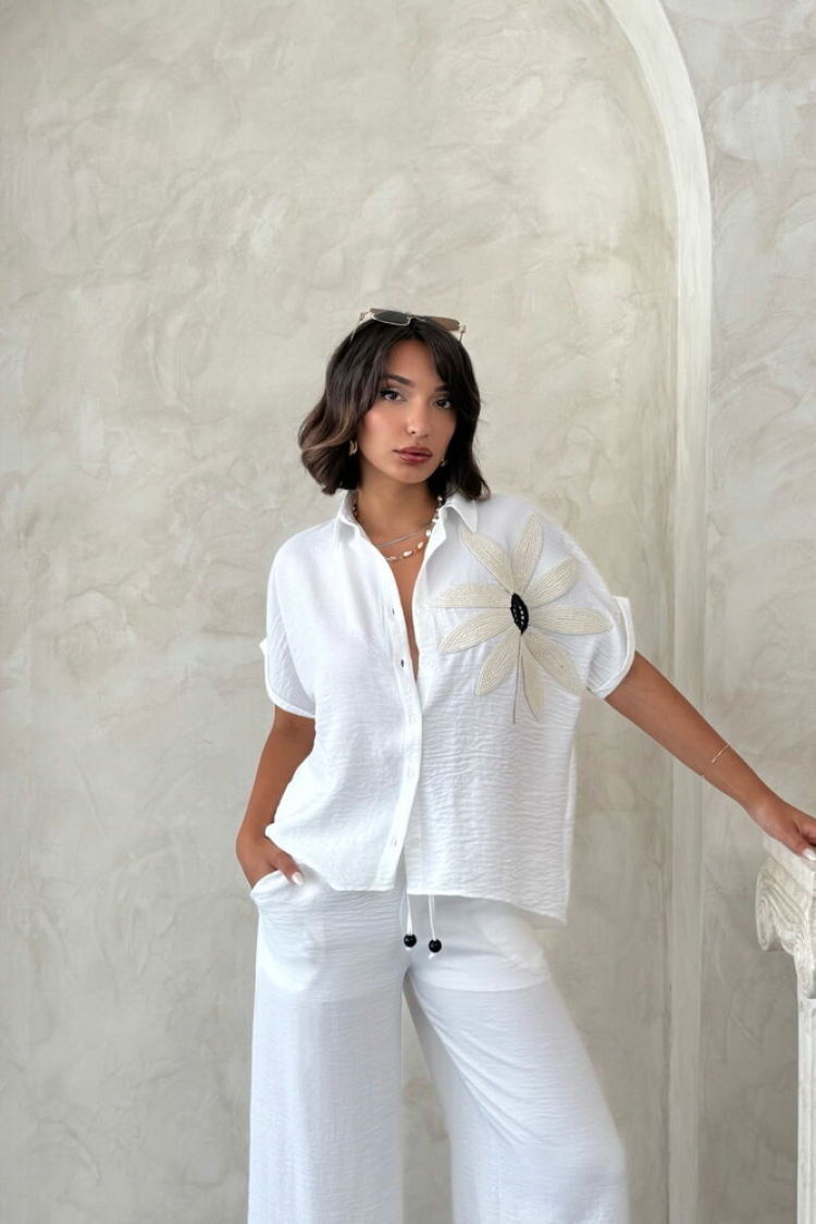 White Floral Buttoned Casual Shirt - Brand: Topshow - Women & Kids, Baby Clothes Wholesale - TheBS Women