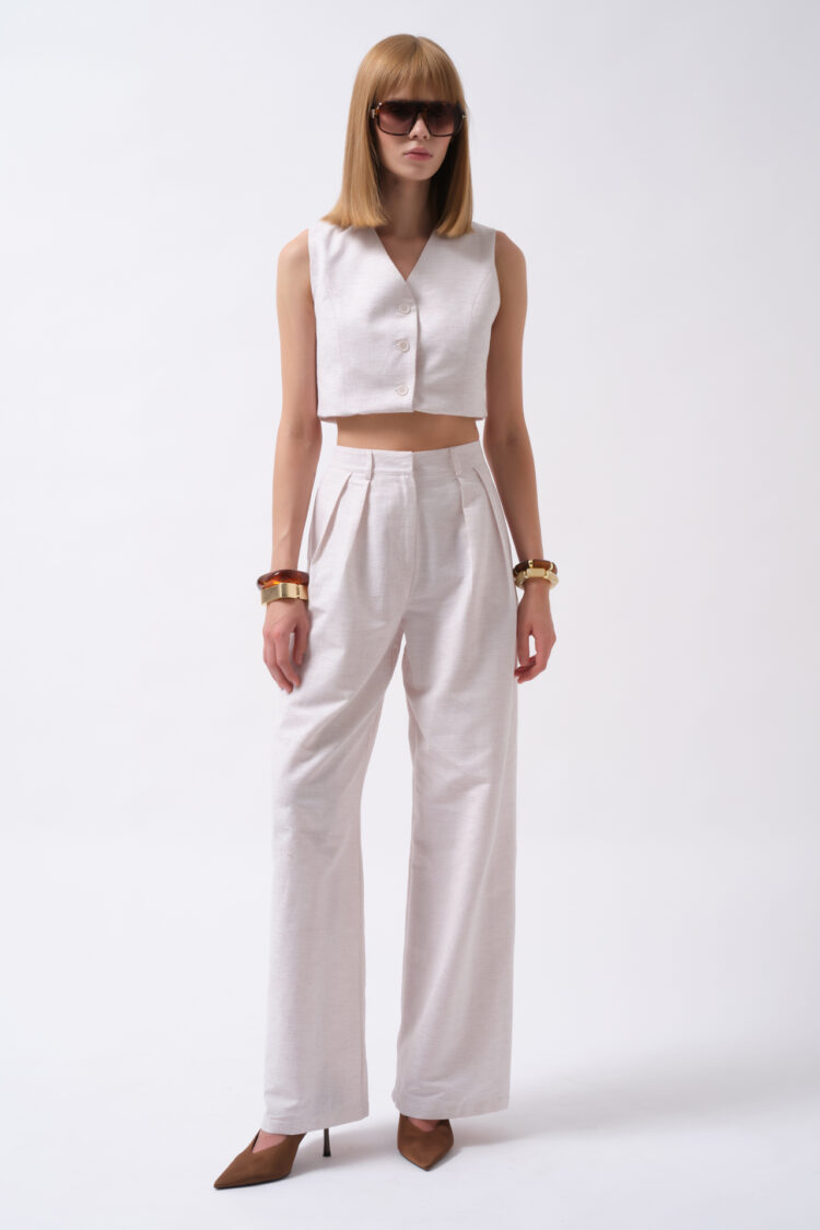Ecru Palazzo Pants With High Waist And Wide Leg - Brand: Black Fashion - Women & Kids, Baby Clothes Wholesale - TheBS Women