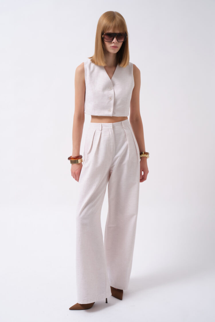 Ecru Palazzo Pants With High Waist And Wide Leg - Brand: Black Fashion - Women & Kids, Baby Clothes Wholesale - TheBS Women