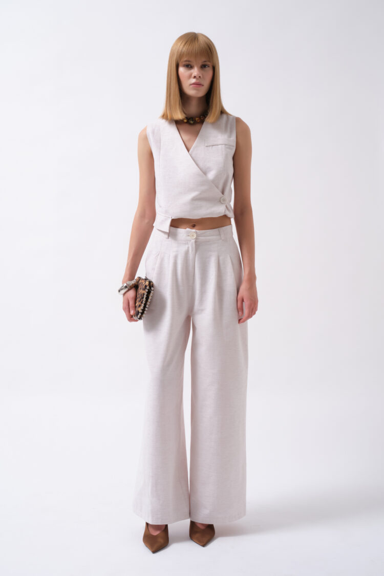 Ecru Elegant Wide Leg Palazzo Pants - Brand: Black Fashion - Women & Kids, Baby Clothes Wholesale - TheBS Women