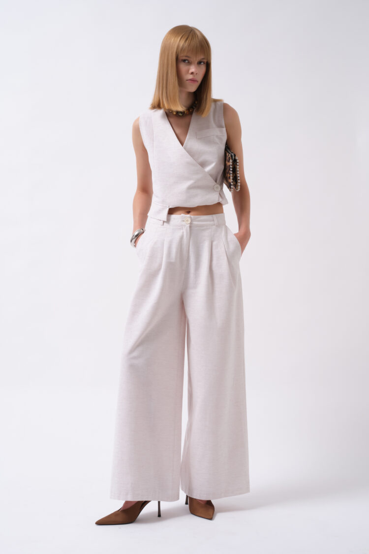 Ecru Elegant Wide Leg Palazzo Pants - Brand: Black Fashion - Women & Kids, Baby Clothes Wholesale - TheBS Women
