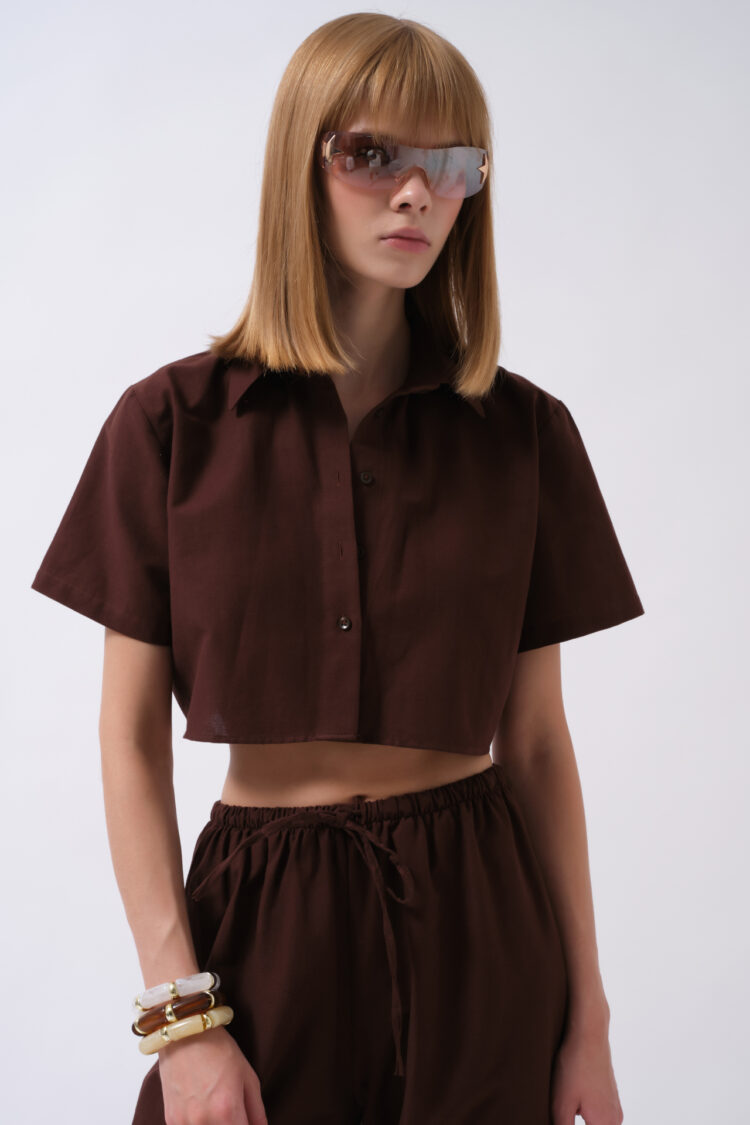 Casual Streetwear Polo Neck Crop Shirt - Brand: Black Fashion - Women & Kids, Baby Clothes Wholesale - TheBS Women