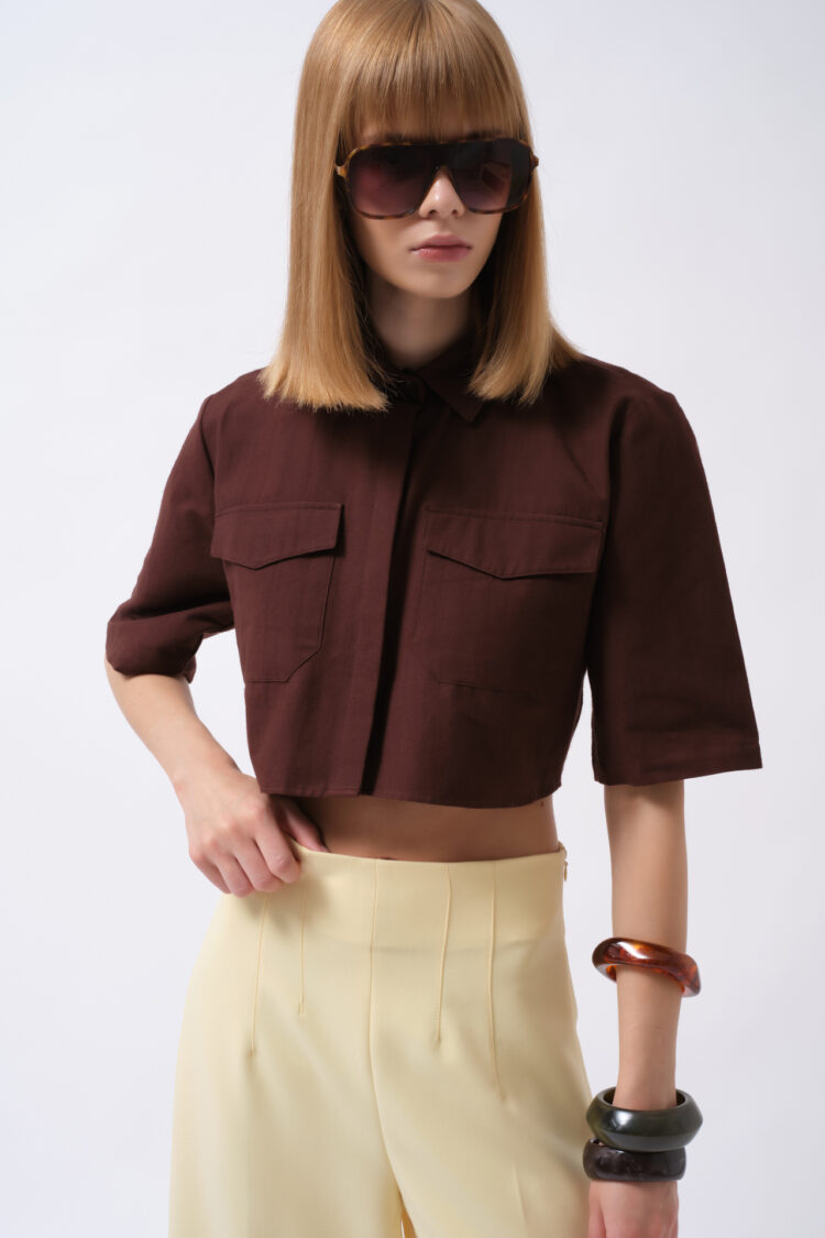 Polo Neck Crop Shirt With Half Sleeves - Brand: Black Fashion - Women & Kids, Baby Clothes Wholesale - TheBS Women