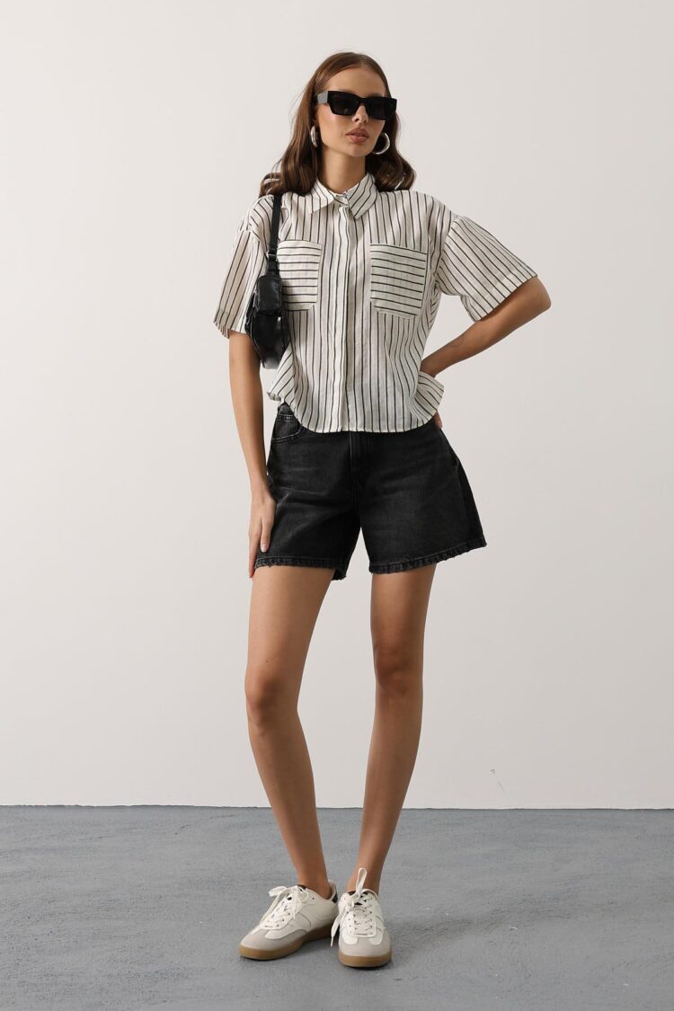 White Casual Striped Polo Neck Shirt - Brand: Reyon - Women & Kids, Baby Clothes Wholesale - TheBS Women