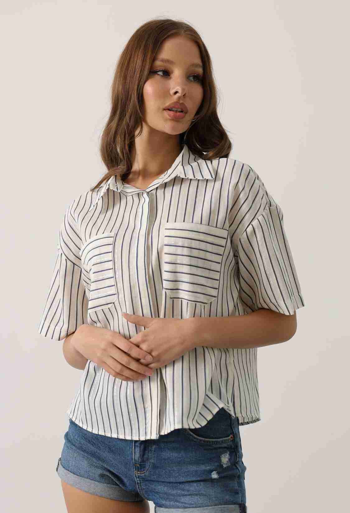 White Striped Casual Formal Shirt - Brand: Reyon - Women & Kids, Baby Clothes Wholesale - TheBS Women