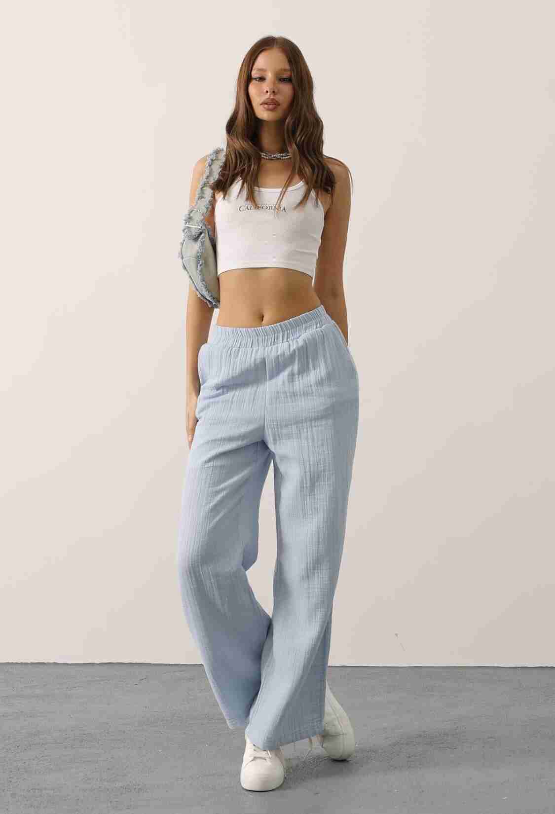 Blue Palazzo Casual Sport Pants - Brand: Reyon - Women & Kids, Baby Clothes Wholesale - TheBS Women
