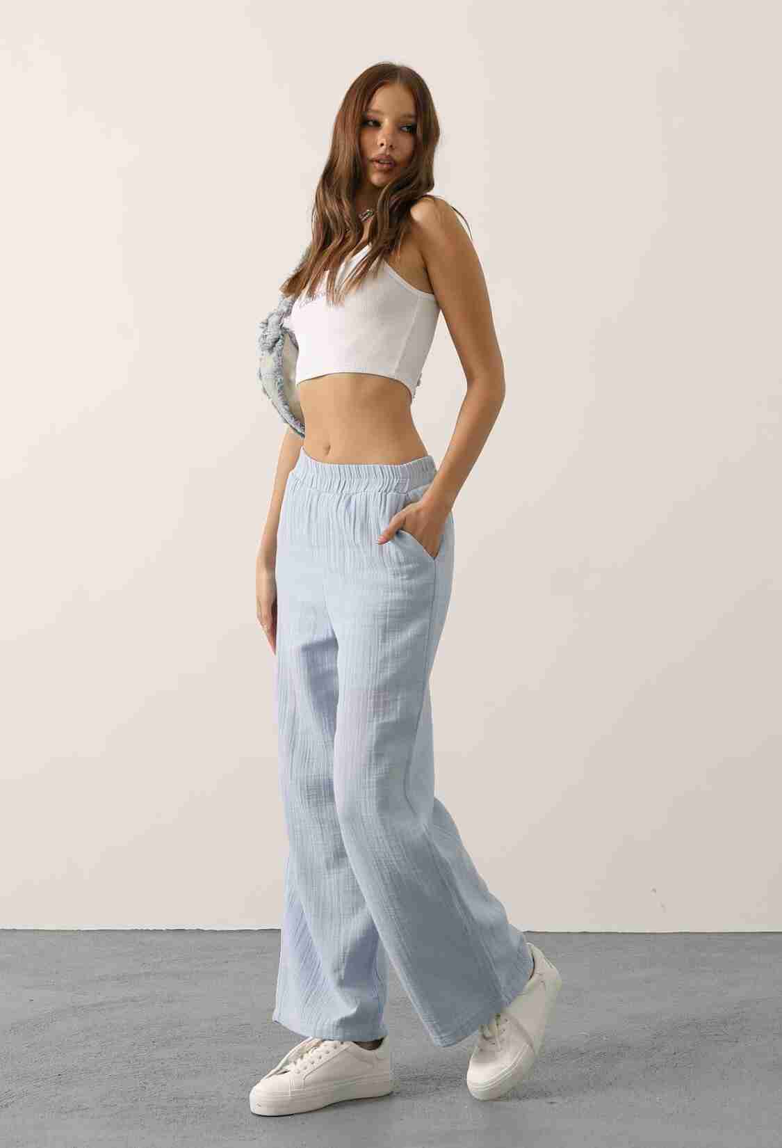 Blue Palazzo Casual Sport Pants - Brand: Reyon - Women & Kids, Baby Clothes Wholesale - TheBS Women