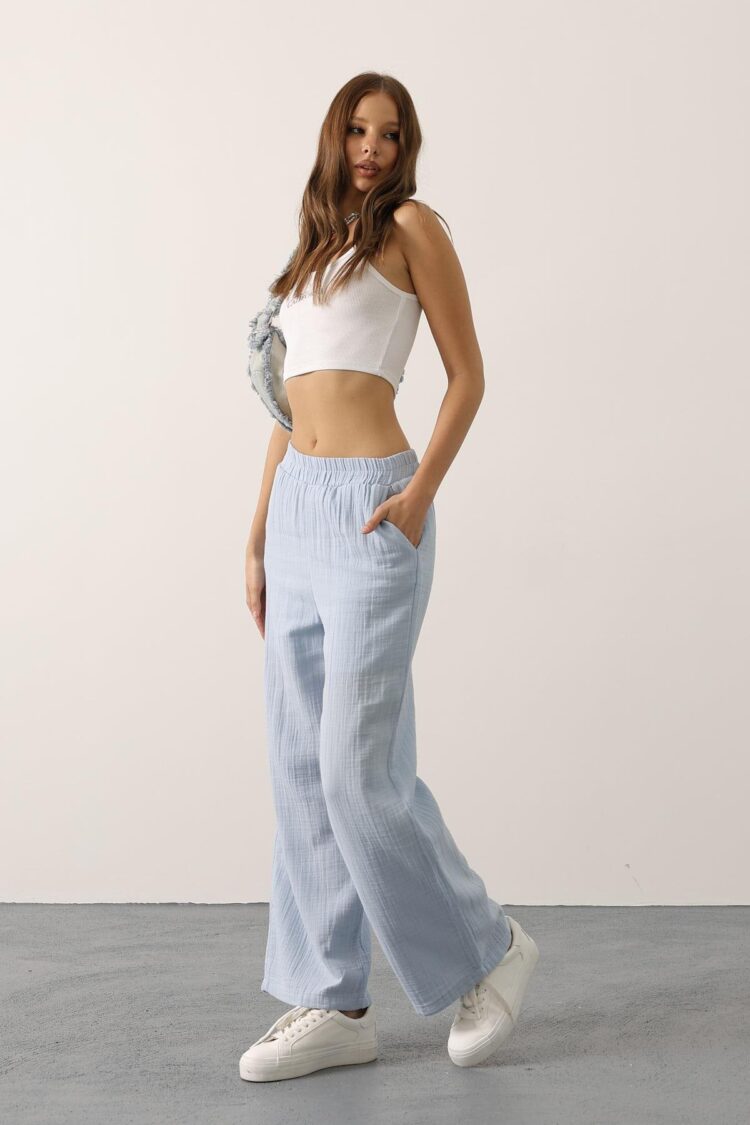 Blue Palazzo Casual Sport Pants - Brand: Reyon - Women & Kids, Baby Clothes Wholesale - TheBS Women