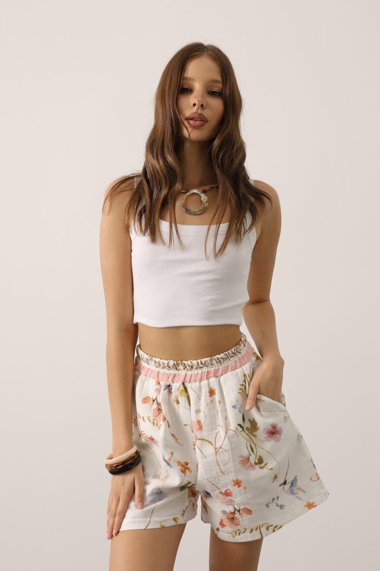 White Paper Bag Shorts With Floral Design - Brand: Reyon - Women & Kids, Baby Clothes Wholesale - TheBS Women