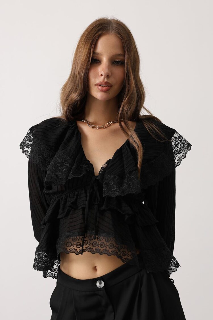 Elegant Crop Blouse With Ruffle Sleeves - Brand: Reyon - Women & Kids, Baby Clothes Wholesale - TheBS Women