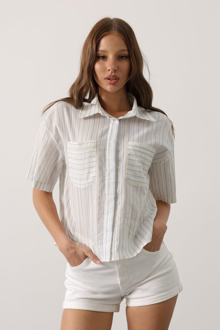 White Casual Striped Buttoned Shirt - Brand: Reyon - Women & Kids, Baby Clothes Wholesale - TheBS Women