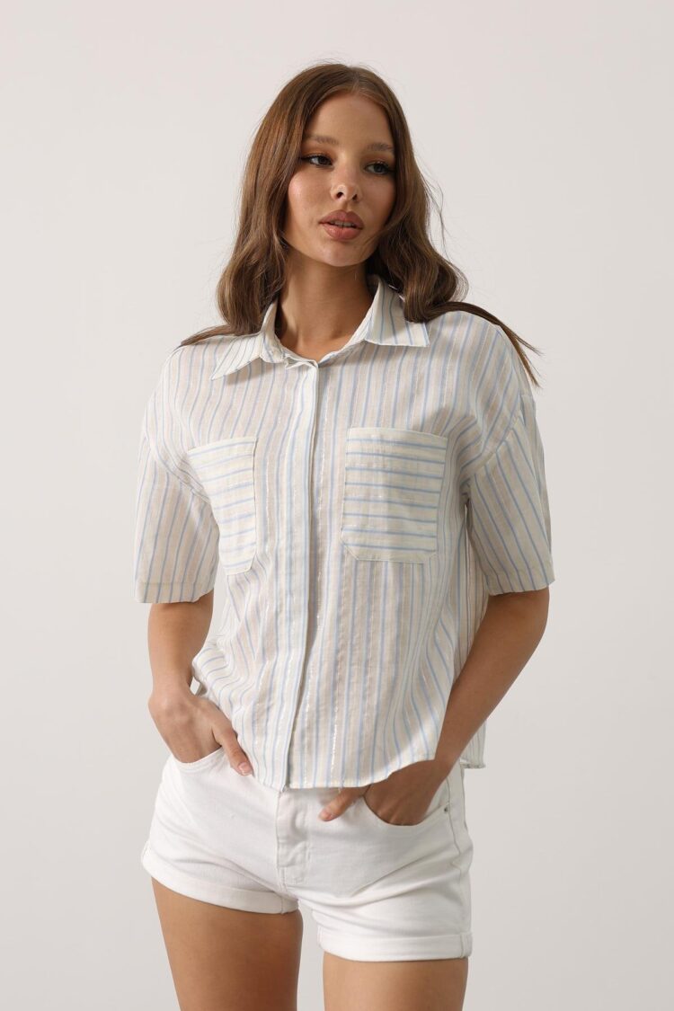 White Casual Striped Buttoned Shirt - Brand: Reyon - Women & Kids, Baby Clothes Wholesale - TheBS Women