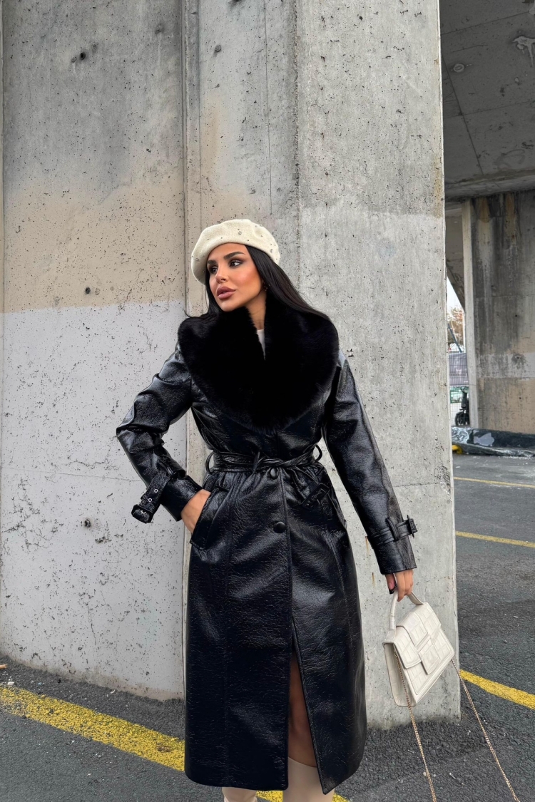 Fur Detailed Faux Leather Coat - Brand: My Jest Fashion - Women & Kids, Baby Clothes Wholesale - TheBS Women