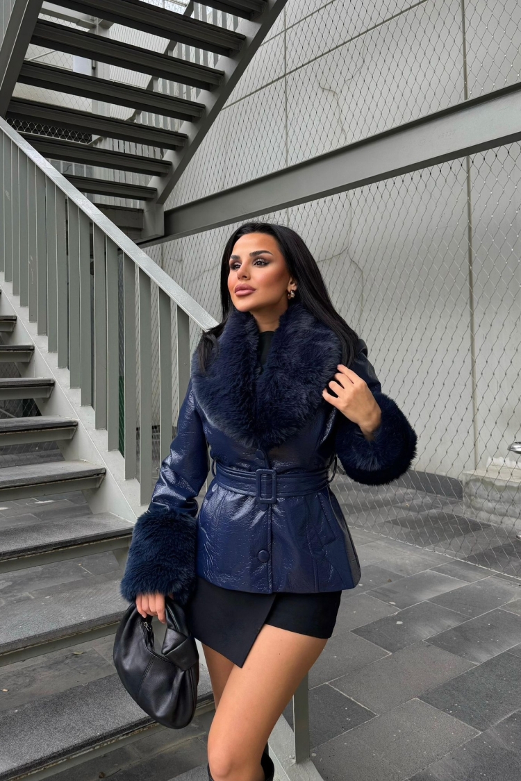 NavyElegant Wrapover Fur Coat - Brand: My Jest Fashion - Women & Kids, Baby Clothes Wholesale - TheBS Women