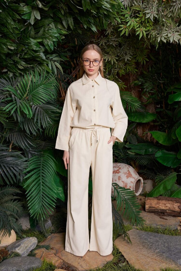 Beige Palazzo Pants With Wide Leg And Drawstring - Brand: XLove - Women & Kids, Baby Clothes Wholesale - TheBS Women