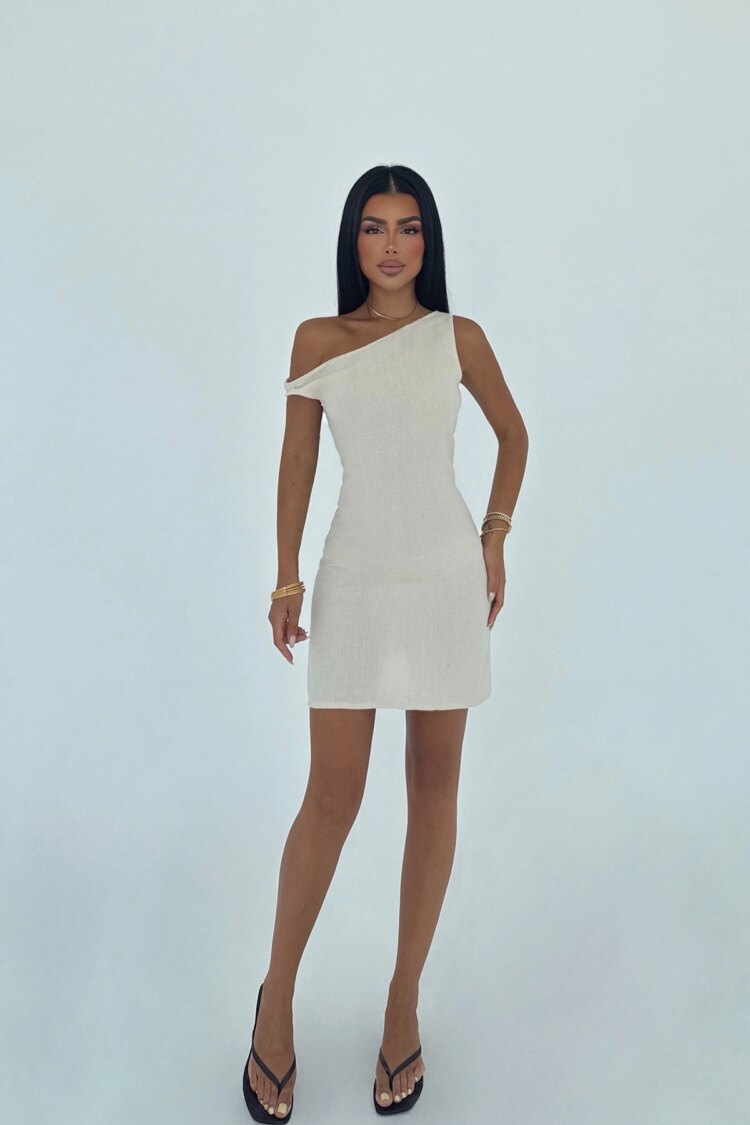 Beige One Shoulder Neck Bodycon Mini Dress - Brand: EYYO ATELIER - Women & Kids, Baby Clothes Wholesale - TheBS Women
