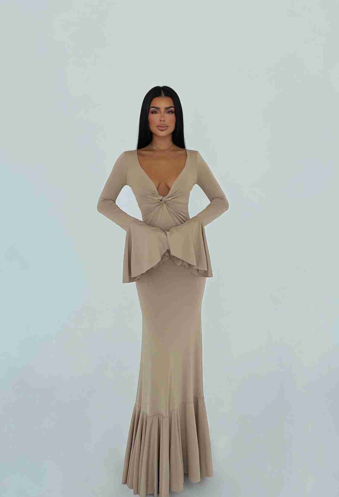Beige Sexy Elegant Formal Glam Bodycon Dress - Brand: EYYO ATELIER - Women & Kids, Baby Clothes Wholesale - TheBS Women