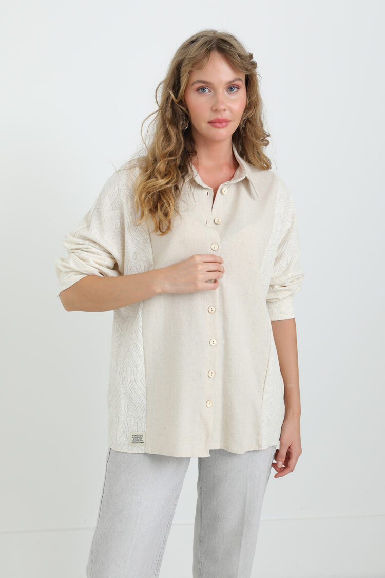 Beige Casual Oversized Fit Shirt With Notched Neck - Brand: SOUL - Women & Kids, Baby Clothes Wholesale - TheBS Women