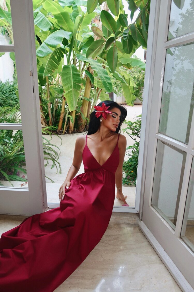 Claret Red Elegant Maxi Cami Dress - Brand: EYYO ATELIER - Women & Kids, Baby Clothes Wholesale - TheBS Women