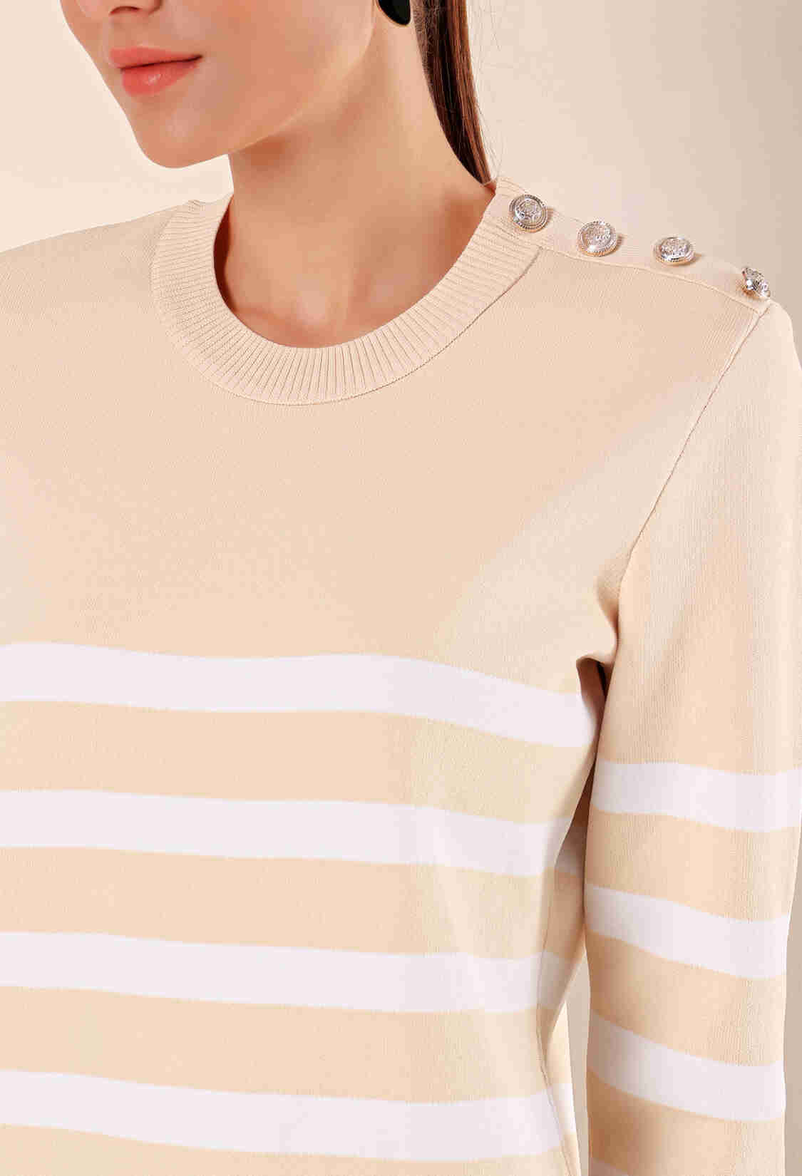 Button Detailed Striped Sweater - Brand: Bigdart - Women & Kids, Baby Clothes Wholesale - TheBS Women