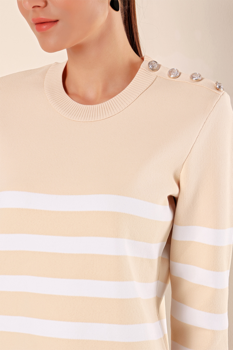 Button Detailed Striped Sweater - Brand: Bigdart - Women & Kids, Baby Clothes Wholesale - TheBS Women