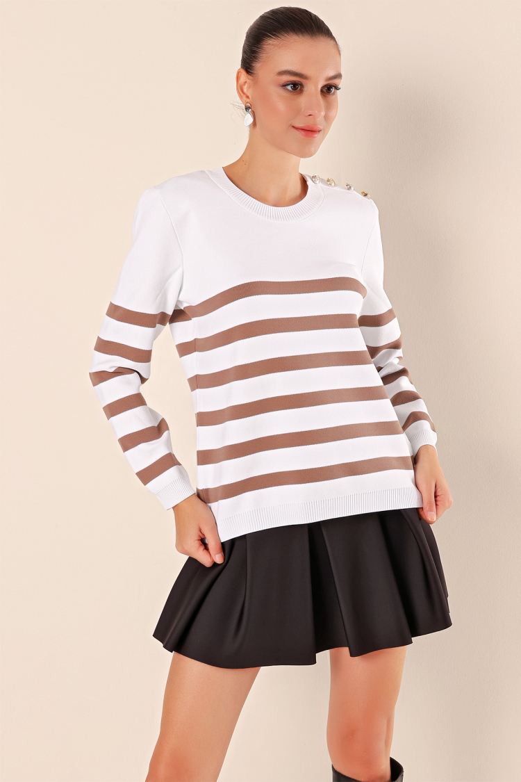Button Detailed Striped Sweater - C. - Brand: Bigdart - Women & Kids, Baby Clothes Wholesale - TheBS Women
