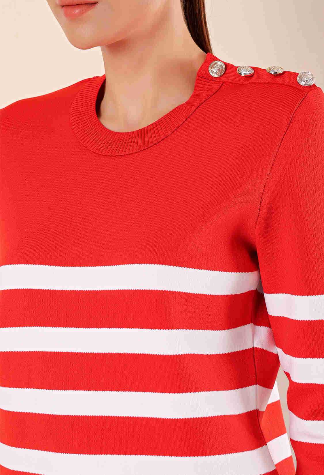Button Detailed Striped Sweater - Brand: Bigdart - Women & Kids, Baby Clothes Wholesale - TheBS Women