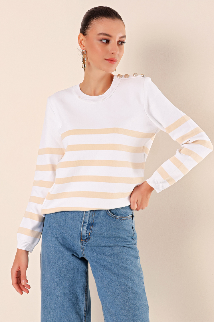 Button Detailed Striped Sweater - C. - Brand: Bigdart - Women & Kids, Baby Clothes Wholesale - TheBS Women