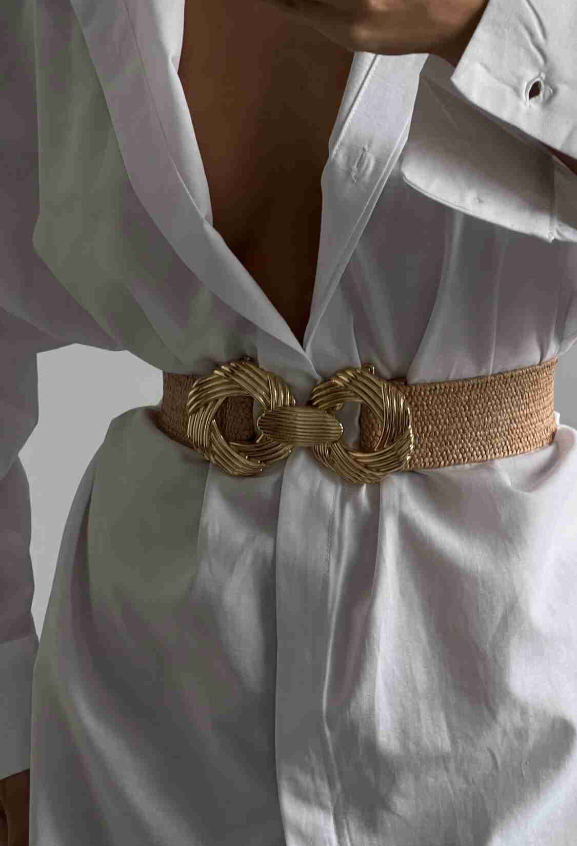 Interlocking Straw Elastic Women's Belt With Gold Buckle - Brand: Fiori - Women & Kids, Baby Clothes Wholesale - TheBS Women