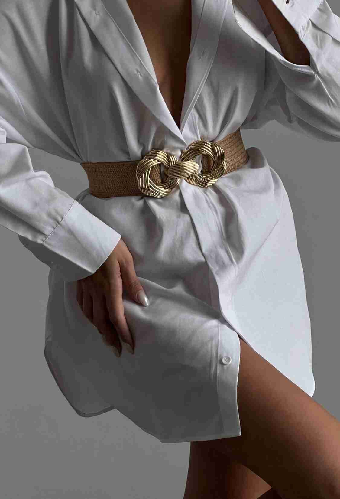 Interlocking Straw Elastic Women's Belt With Gold Buckle - Brand: Fiori - Women & Kids, Baby Clothes Wholesale - TheBS Women