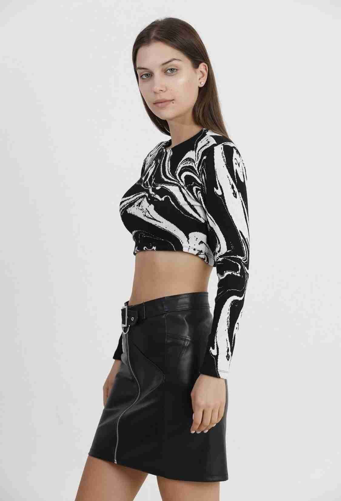 Black Marbled Crop Jacquard Blouse - Brand: Topshow - Women & Kids, Baby Clothes Wholesale - TheBS Women