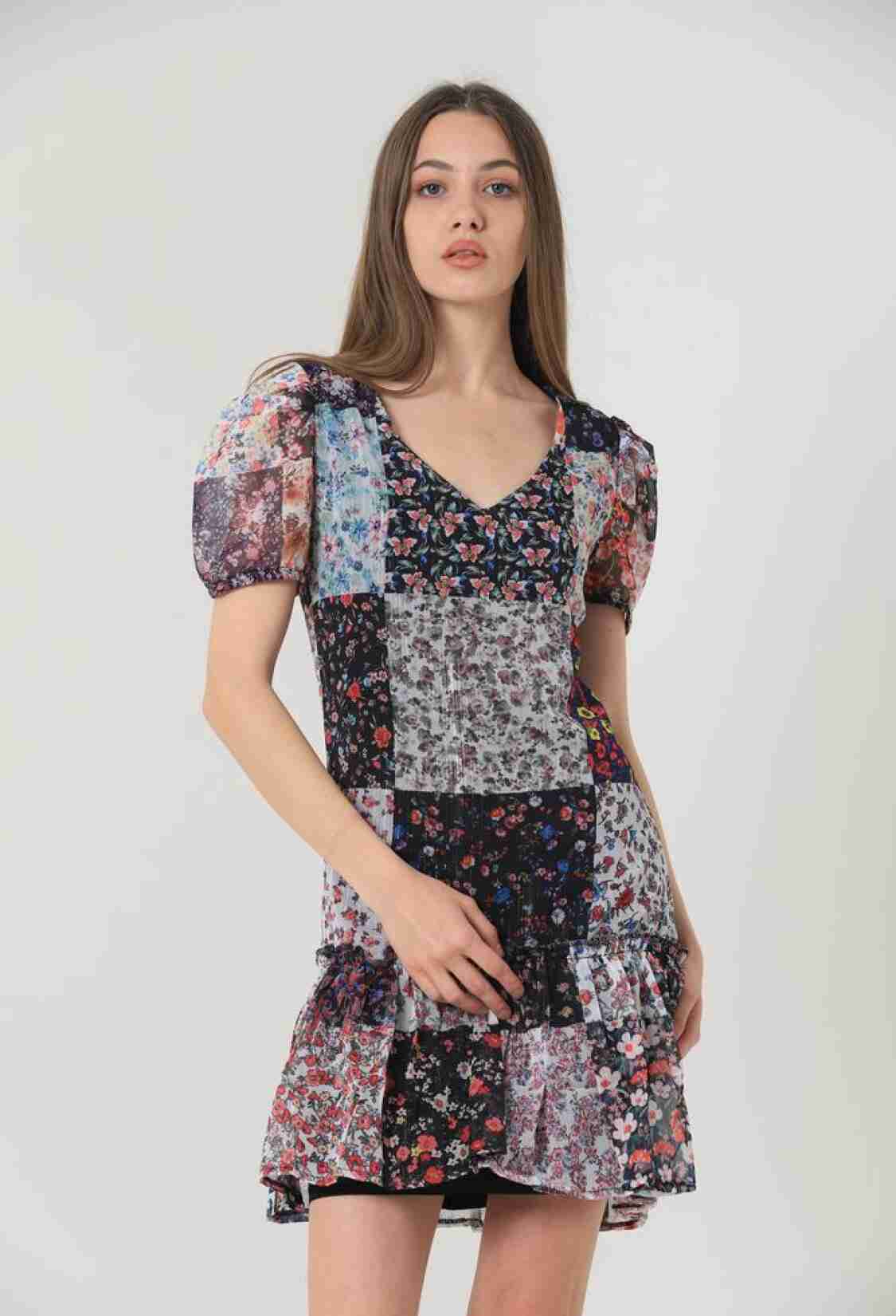 Mixed Floral V-Neck Short Sleeve Dress - Brand: Topshow - Women & Kids, Baby Clothes Wholesale - TheBS Women
