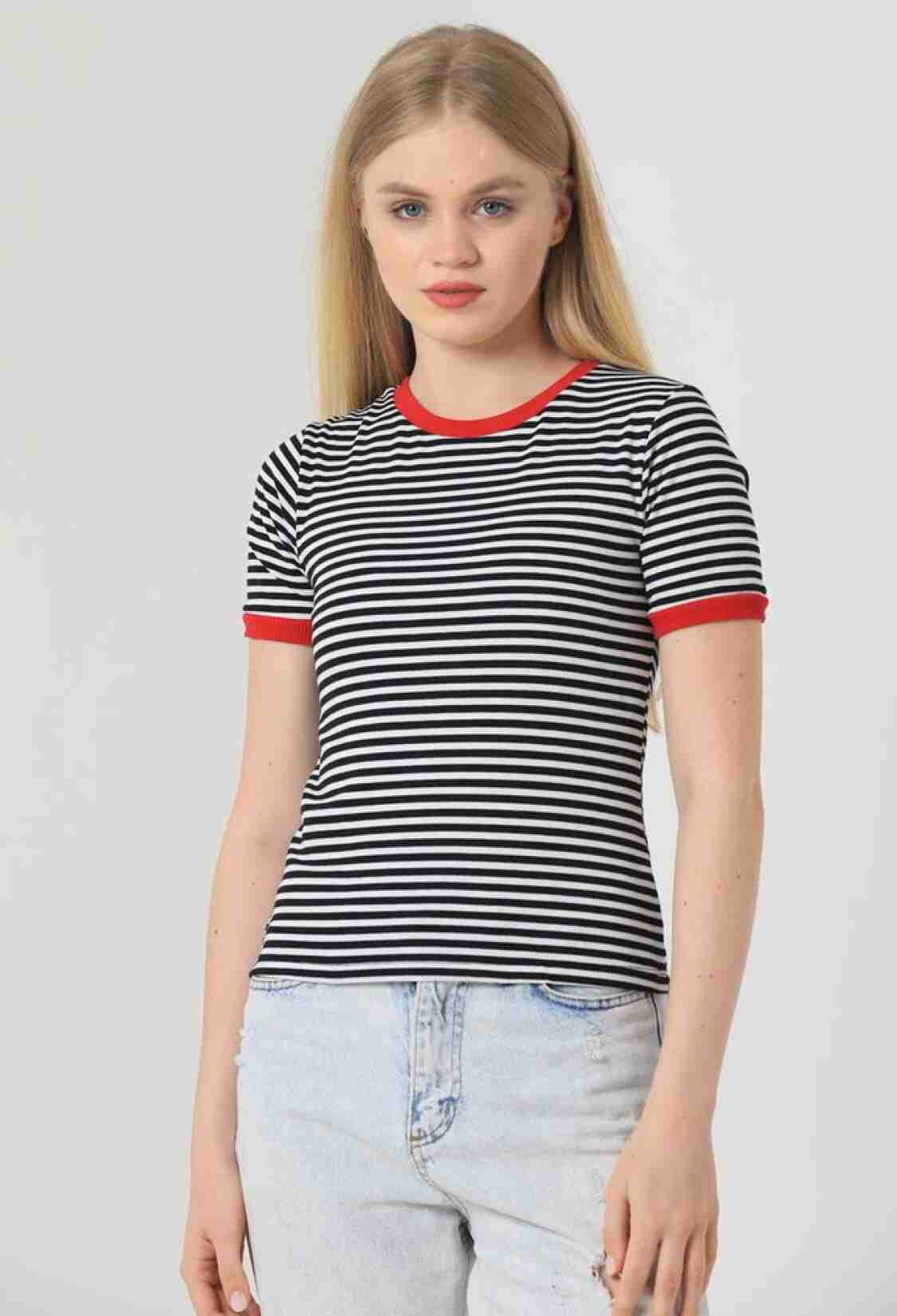 Striped T-Shirt - Black & - Brand: Topshow - Women & Kids, Baby Clothes Wholesale - TheBS Women