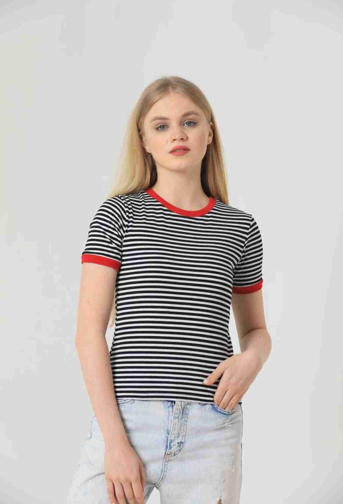 Striped T-Shirt - Black & - Brand: Topshow - Women & Kids, Baby Clothes Wholesale - TheBS Women