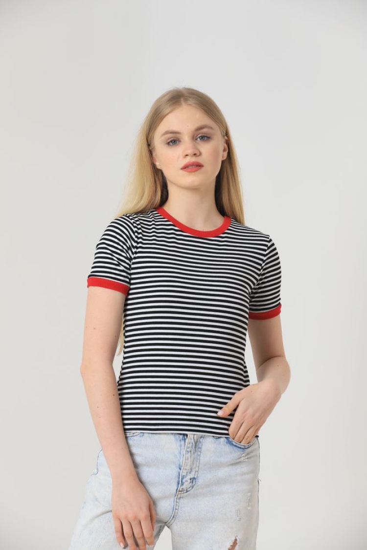 Striped T-Shirt - Black & - Brand: Topshow - Women & Kids, Baby Clothes Wholesale - TheBS Women