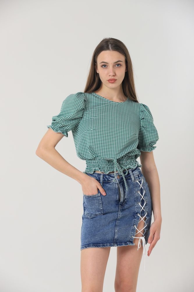 Petti-Checked Blouse With Waistband - Brand: Topshow - Women & Kids, Baby Clothes Wholesale - TheBS Women