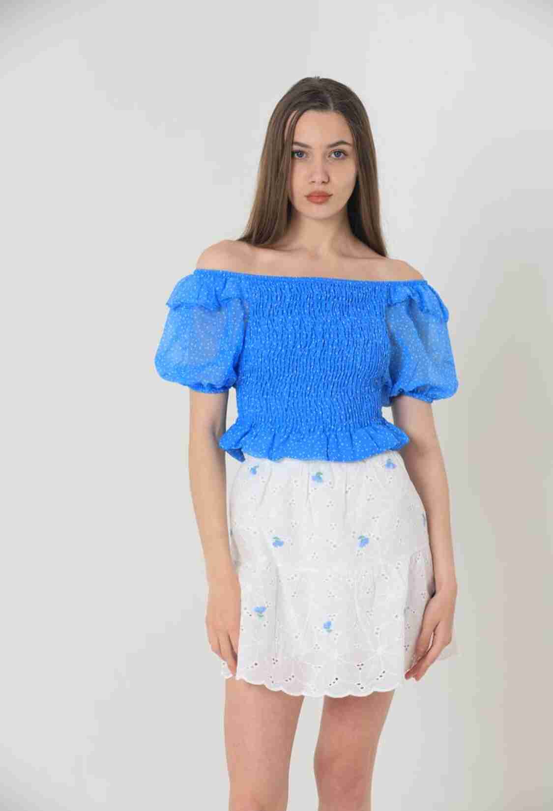 Floral Embroidered Above Knee Skirt -& Blue - Brand: Topshow - Women & Kids, Baby Clothes Wholesale - TheBS Women