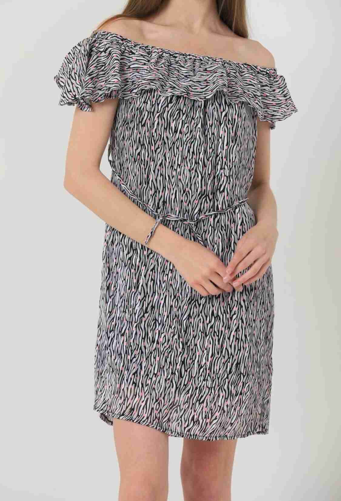 Zebra Polka Dot Boat Neck Knee Length Dress - Black & White - Brand: Topshow - Women & Kids, Baby Clothes Wholesale - TheBS Women