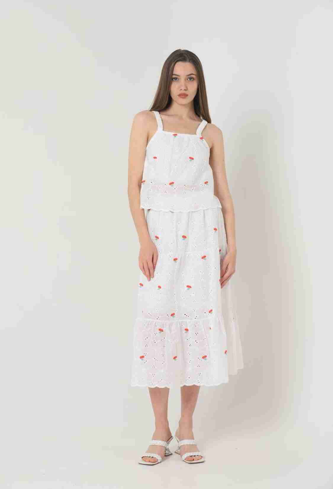 Floral Embroidered Long Skirt - Red & - Brand: Topshow - Women & Kids, Baby Clothes Wholesale - TheBS Women