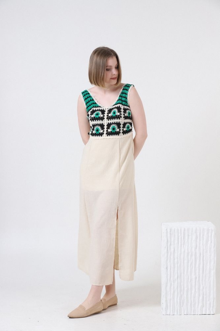 Strappy Linen Dress - Stone & - Brand: Topshow - Women & Kids, Baby Clothes Wholesale - TheBS Women