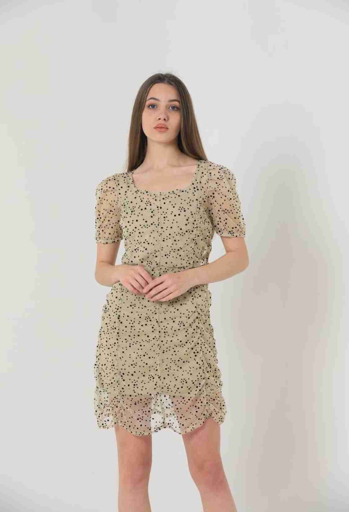 Boat Neck Short Sleeve Dress - Stone & Black - Brand: Topshow - Women & Kids, Baby Clothes Wholesale - TheBS Women